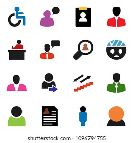 solid vector ixon set - student vector, manager, man, personal information, stairways run, client, speaking, disabled, head bandage, user, login, search, consumer