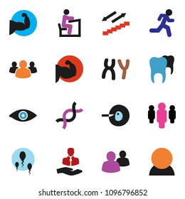 solid vector ixon set - student vector, man, muscule hand, stairways run, client, group, eye, dna, insemination, chromosomes, sperm, tooth, consumer