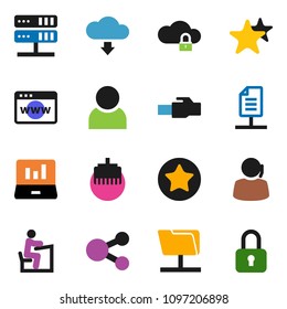 solid vector ixon set - student vector, laptop graph, support, favorites, network folder, server, cloud lock, browser, lan connector, share, download, document, user