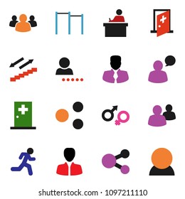 solid vector ixon set - student vector, manager, horizontal bar, stairways run, speaking man, group, gender sign, medical room, share, login, consumer