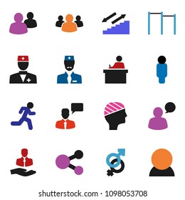 solid vector ixon set - student vector, man, horizontal bar, stairways run, client, speaking, group, doctor, gender sign, head bandage, share, consumer