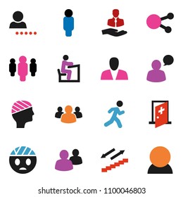 solid vector ixon set - student vector, man, stairways run, client, speaking, social media, group, head bandage, medical room, login, consumer