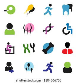 solid vector ixon set - student vector, manager, buttocks, bone, run, disabled, dna, insemination, chromosomes, sperm, tooth, user, login, customer