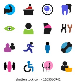 solid vector ixon set - student vector, man, muscule hand, buttocks, bone, run, group, disabled, eye, chromosomes, ovule, tooth, user, customer