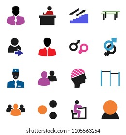 solid vector ixon set - student vector, manager, horizontal bar, stairways run, group, gender sign, head bandage, doctor, share, login, consumer