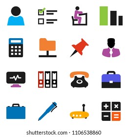 solid vector ixon set - student vector, case, pen, exam, manager, binder, phone, sorting, thumbtack, diagnostic monitor, network folder, router, user, calculator