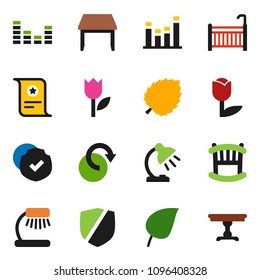 solid vector ixon set - table lamp vector, certificate, leaf, tulip, protected, equalizer, redo, crib