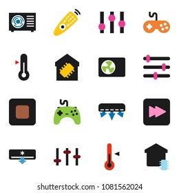 solid vector ixon set - thermometer vector, gamepad, settings, remote control, stop button, forward, equalizer, air conditioner, ari condition, smart home