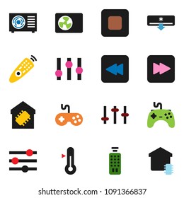 solid vector ixon set - thermometer vector, gamepad, settings, remote control, stop button, forward, backward, equalizer, air conditioner, ari condition, smart home