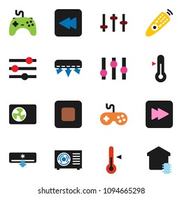 solid vector ixon set - thermometer vector, gamepad, settings, remote control, stop button, forward, backward, equalizer, air conditioner, ari condition, smart home