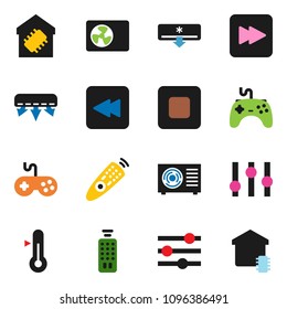 solid vector ixon set - thermometer vector, gamepad, settings, remote control, stop button, forward, backward, equalizer, air conditioner, ari condition, smart home