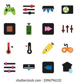 solid vector ixon set - thermometer vector, gamepad, settings, remote control, stop button, forward, backward, equalizer, air conditioner, ari condition, smart home