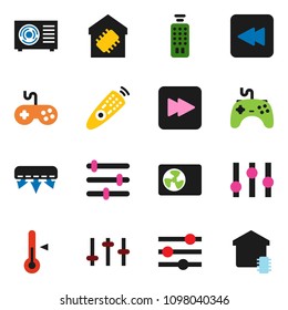solid vector ixon set - thermometer vector, gamepad, settings, remote control, forward button, backward, equalizer, air conditioner, ari condition, smart home