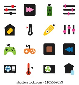 solid vector ixon set - thermometer vector, gamepad, settings, remote control, stop button, forward, backward, equalizer, ari condition, smart home