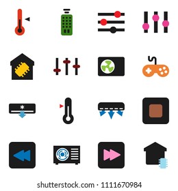 solid vector ixon set - thermometer vector, gamepad, settings, remote control, stop button, forward, backward, equalizer, air conditioner, ari condition, smart home