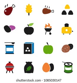 solid vector ixon set - toaster vector, bbq, cereal, egg, potato, chicken leg, diet, sports nutrition