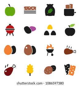 solid vector ixon set - toaster vector, bbq, cereal, egg, potato, chicken leg, diet, breads