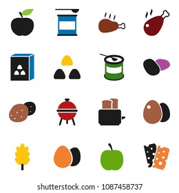 solid vector ixon set - toaster vector, bbq, cereal, egg, potato, chicken leg, diet, sports nutrition, breads