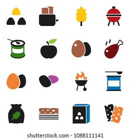 solid vector ixon set - toaster vector, bbq, cereal, egg, potato, chicken leg, diet, sports nutrition, breads