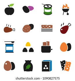 solid vector ixon set - toaster vector, bbq, cereal, egg, potato, chicken leg, diet, sports nutrition, breads
