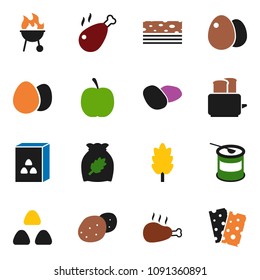 solid vector ixon set - toaster vector, bbq, cereal, egg, potato, chicken leg, diet, sports nutrition, breads