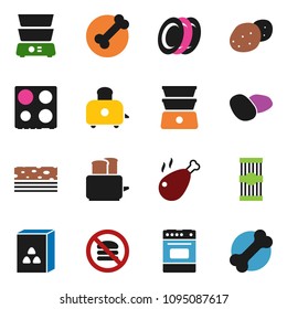 solid vector ixon set - toaster vector, oven, double boiler, plates, cereal, pasta, potato, chicken leg, breads, no fastfood, bone