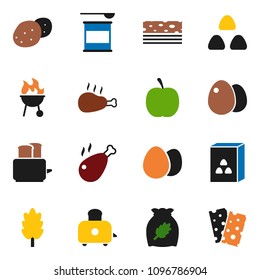 solid vector ixon set - toaster vector, bbq, cereal, egg, potato, chicken leg, diet, sports nutrition, breads