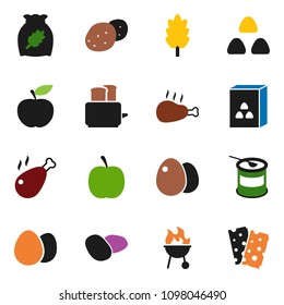 solid vector ixon set - toaster vector, bbq, cereal, egg, potato, chicken leg, diet, sports nutrition, breads