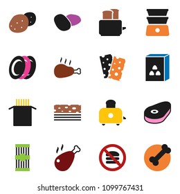 solid vector ixon set - toaster vector, double boiler, plates, cereal, pasta, potato, steak, chicken leg, breads, no fastfood, bone