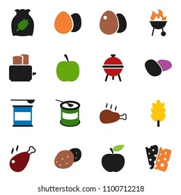 solid vector ixon set - toaster vector, bbq, cereal, egg, potato, chicken leg, diet, sports nutrition, breads