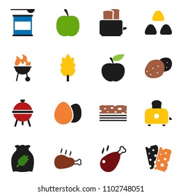 solid vector ixon set - toaster vector, bbq, cereal, egg, potato, chicken leg, diet, sports nutrition, breads