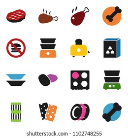 solid vector ixon set - toaster vector, oven, double boiler, plates, cereal, pasta, potato, steak, chicken leg, breads, no fastfood, bone