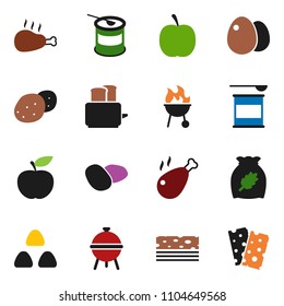 solid vector ixon set - toaster vector, bbq, cereal, egg, potato, chicken leg, diet, sports nutrition, breads