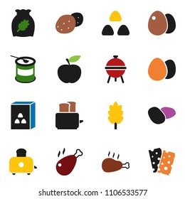 solid vector ixon set - toaster vector, bbq, cereal, egg, potato, chicken leg, diet, sports nutrition, breads