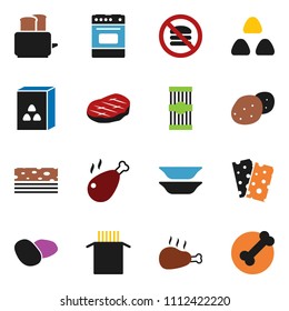 solid vector ixon set - toaster vector, oven, plates, cereal, pasta, potato, steak, chicken leg, breads, no fastfood, bone