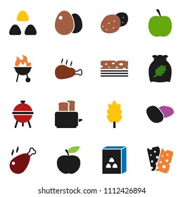 solid vector ixon set - toaster vector, bbq, cereal, egg, potato, chicken leg, diet, breads