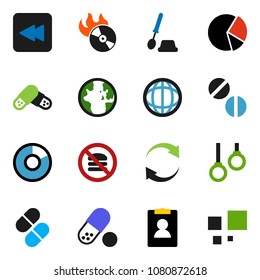 solid vector ixon set - toilet brush vector, world, pie graph, personal information, pills, no fastfood, gymnast rings, music hit, backward button, refresh, loading