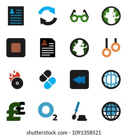 solid vector ixon set - toilet brush vector, glasses, world, personal information, pound, gymnast rings, oxygen, earth, music hit, stop button, backward, pills, refresh, globe