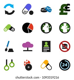 solid vector ixon set - toilet brush vector, world, personal information, pie graph, pound, pills, no fastfood, gymnast rings, earth, music hit, cloud network, refresh, 24 hour