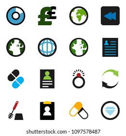 solid vector ixon set - toilet brush vector, world, personal information, pie graph, pound, pills, earth, backward button, refresh, diamond ring