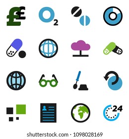 solid vector ixon set - toilet brush vector, glasses, world, personal information, pie graph, pound, pills, oxygen, earth, cloud network, undo, loading, globe, 24 hour