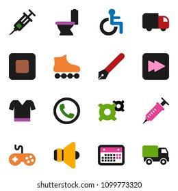 solid vector ixon set - toilet vector, pen, any currency, t shirt, roller Skates, calendar, speaker, gamepad, stop button, forward, disabled, syringe, phone, delivery
