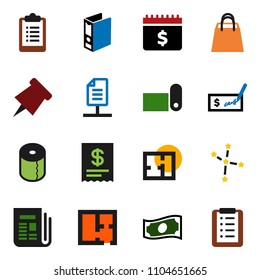 solid vector ixon set - toilet paper vector, pin, constellation, cash, check, binder, dollar calendar, clipboard, fitness mat, newspaper, network document, plan, shopping bag, receipt, list