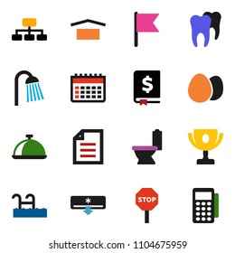 solid vector ixon set - toilet vector, shower, dish, egg, award cup, document, flag, annual report, hierarchy, calendar, dry cargo, tooth, stop, pool, air conditioner, card reader