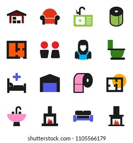 solid vector ixon set - toilet vector, paper, water closet, sink, cleaner woman, hospital bed, barn, plan, cushioned furniture, fireplace