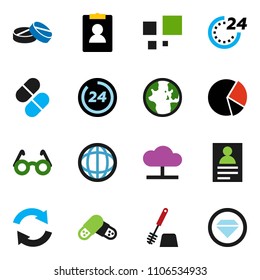 solid vector ixon set - toilet brush vector, glasses, world, personal information, pie graph, pills, cloud network, refresh, loading, 24 hour, diamond ring