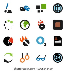 solid vector ixon set - toilet brush vector, glasses, pie graph, personal information, gymnast rings, oxygen, earth, music hit, stop button, pills, refresh, loading, globe, 24 hour
