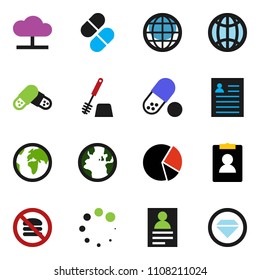 solid vector ixon set - toilet brush vector, personal information, pie graph, pills, no fastfood, earth, cloud network, loading, globe, diamond ring