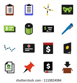 solid vector ixon set - toilet paper vector, pen, certificate, constellation, check, annual report, clipboard, receipt, thumbtack, estate document, gift, catalog, package