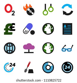 solid vector ixon set - toilet brush vector, glasses, world, personal information, pie graph, pound, pills, gymnast rings, oxygen, earth, music hit, cloud network, refresh, globe, 24 hour